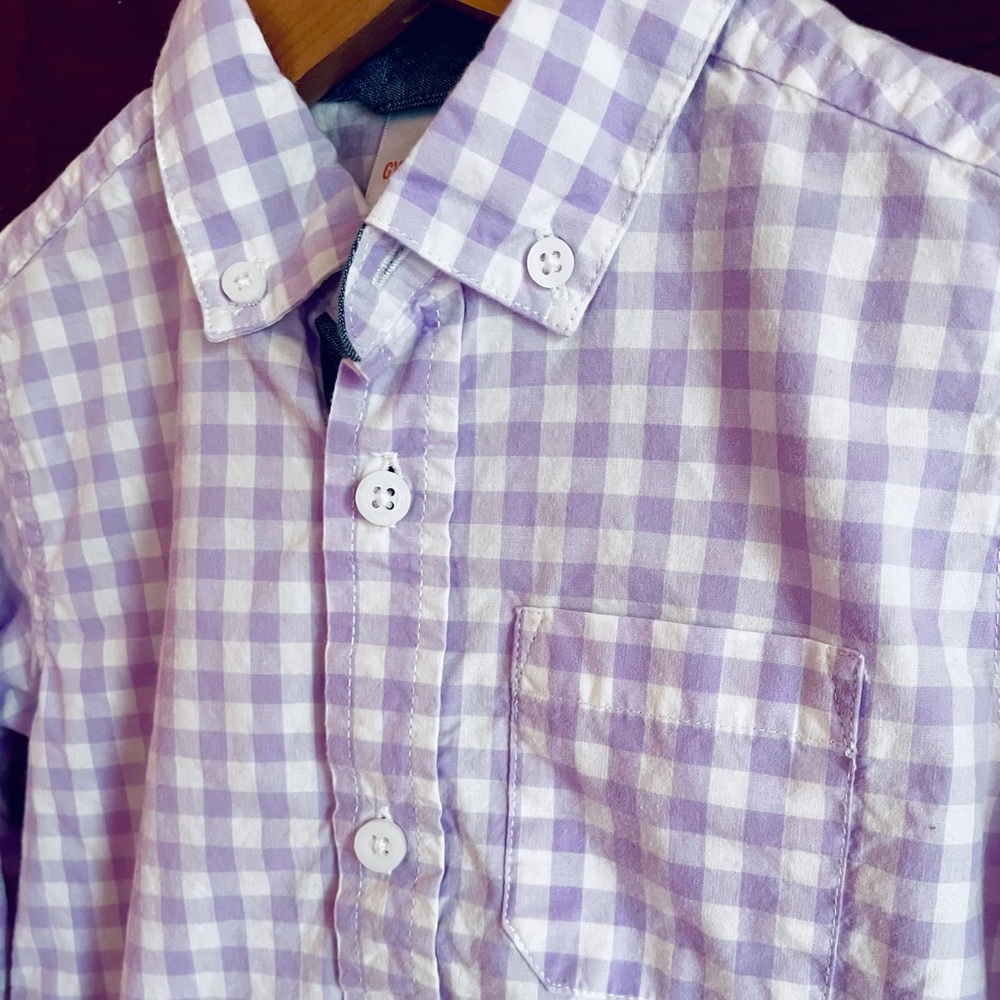 5/$30💥Gymboree Dress Shirt, Pocket, Long Sleeves, Lilac & White Gingham Check